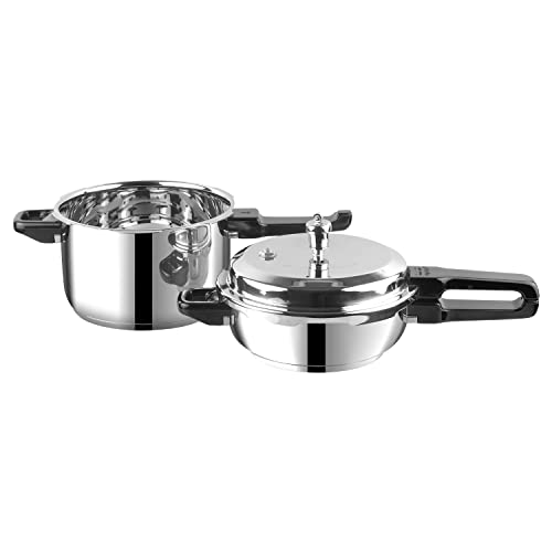 Vinod 18/8 Stainless Steel Sandwich Bottom Pressure Cooker Combo of 5 litre and 3.5 litre/Induction and Gas Base/ISI and CE Certified - 2 Years Warranty (Silver)