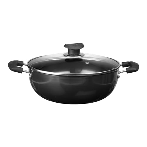 Vinod Black Pearl Hard Anodised Deep Kadai with Glass Lid 2.1 litres Capacity (20 cm Diameter), with Riveted Sturdy Handles - 3.25 mm Thickness, Black (Gas Stove Compatible)