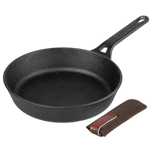 Vinod Legacy Pre-Seasoned Cast Iron Frypan of 24 cm Diameter with Tough Handle, Loha Frypan, Non Toxic, Enamel Free and Coating Free - Black, 1 Pc (Safety Sleeve Free)