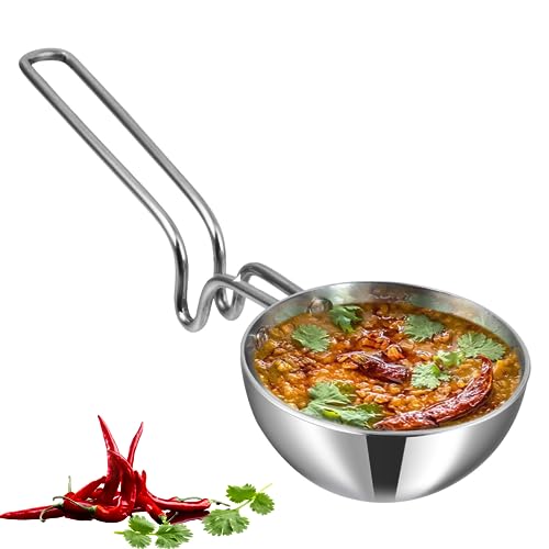 Vinod Platinum Triply Stainless Steel Tadka Pan Jumbo - 400 ml (12.5 cm Diameter) / Spice Seasoning/Frying/Vaghar Pan/Riveted Steel Handle / 5 Years Warranty - Silver