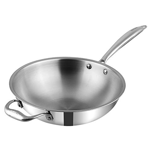 Vinod Platinum Triply Stainless Steel Wok - 3 Litres Capacity (26 cm Diameter) with Riveted Sturdy Handle (Induction and Gas stove Friendly), 5 years warranty