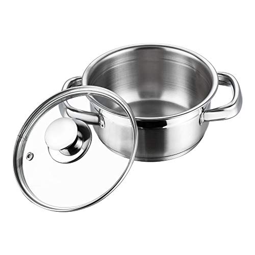 Vinod Stainless Steel Bremen Saucepot with Glass Lid- Diameter 14 cm, Capacity 1 Litre (Induction and Gas Stove Friendly), 2 Years Warranty, Silver