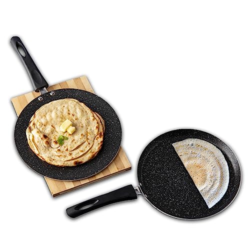 Vinod Supreme Non Stick Cookware Set Combo 2 Pieces | Dosa Tawa, and Concave Tawa| 5-Ply Aluminum Layer (3mm Thick) | Gas and Induction Base | 2 Year Warranty | Black