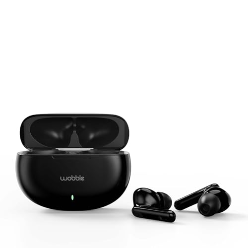 Wobble Beans E27 TWS Intuitive ENC Earbuds with 12mm Driver, Quad Mics, D.A.T chip, 360° Surround Sound, Low Latency Gaming, IP55 Rated, Bluetooth 5.3, Touch & Voice Controls, Playback Upto 35hrs