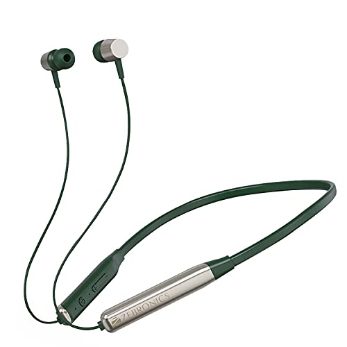 ZEBRONICS Zeb-Evolve BTv5.0, Voice Assistant, Rapid Charge, Dual Pairing, Call Function, Magnetic Earpiece Bluetooth Wireless in Ear Earphones with Mic (Metallic Green)