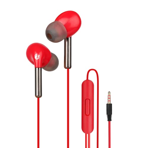 ZEBSTER Peak with Tangle Free Design, in Ear Earphones, 10mm Drivers, in-line Mic, Deep Bass, 1.2m Cable, Gold Plated 3.5mm Jack (Red)