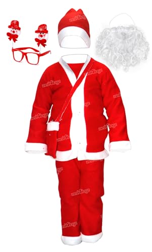 Zest 4 Toyz Santa Claus Dress Christmas Santa Costume Dress for Children with Jacket Pant Cap ,Pouch for Christmas Party