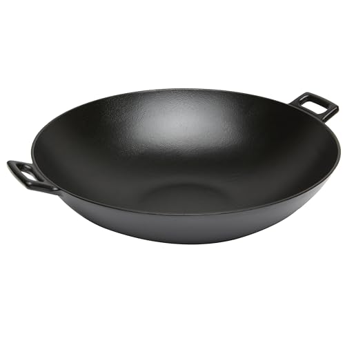 amazon basics Cast Iron Heavy Duty Pre-Seasoned Wok Pan (14Inch), Black