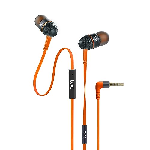 boAt Bassheads 228 in-Ear Wired Earphones with Super Extra Bass, Metallic Finish, Tangle-Free Cable and Gold Plated Angled Jack (Molten Orange)