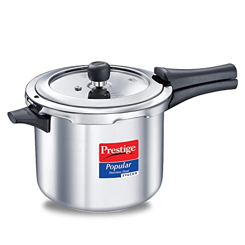 Prestige Popular Svachh Spillage Control Stainless Steel Outer Lid Pressure Cooker, 5 L (Silver)