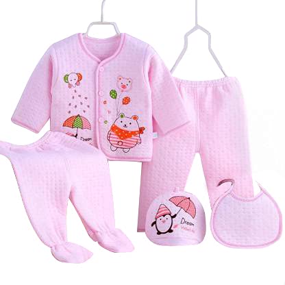 Fancy Walas Presents New Born Baby Winter Wear Keep Warm Baby Clothes 5Pcs Sets Cotton Baby Boys Girls Unisex Baby Fleece/Falalen or Flannel Suit Infant Clothes First Gift