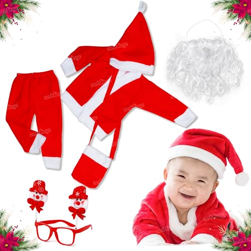 Zest 4 Toyz Santa Claus Dress Christmas Santa Costume for Children With Jacket Pant Cap Pouch And Christmas Party Goggle Frame & Beard For Kids Babies Boy & Girls