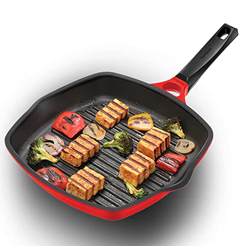 Hawkins 30 cm Grill Pan, Non Stick Die Cast Grilling Pan, Square Grill Pan for Gas Stove, Ceramic Coated Pan, Roast Pan, Red (DCGP30)