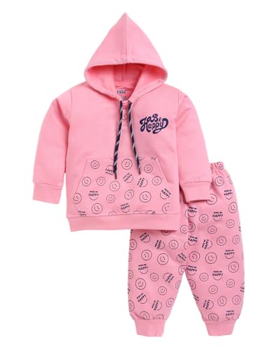 pikku Premium 100% Cotton Co-ord Sets Baby Boys & Girls - Hoodie for Winter - Ribbed Cuffs and Waist - Fullsleeves Day/Night Suits (18-24 Months, Pink)