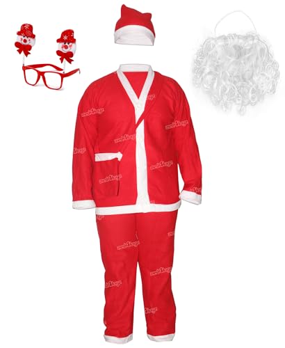 Zest 4 Toyz Santa Claus Dress Christmas Santa Costume Dress For Boy Girls With Jacket Pant Cap Pouch & Christmas Party Goggle Frame & Beard