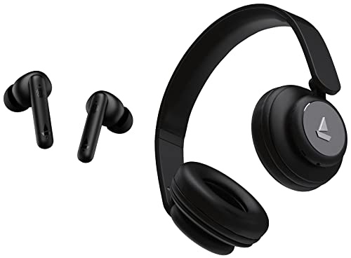 boAt Airdopes 141 True Wireless in Ear Earbuds with mic, 42H Playtime, Beast Mode for Gaming, ENx Tech, ASAP Charge IWP, IPX4 Water Resistance, Smooth Touch Controls(Bold Black) & r Headphones