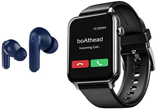 boAt Airdopes 121 PRO True Wireless in Ear Earbuds Signature Sound, Quad Mic ENx, Beast Mode for Gaming, 40H Playtime, IWP, IPX4, Battery Indicator Screen(Royal Blue) & Call Smart Watch