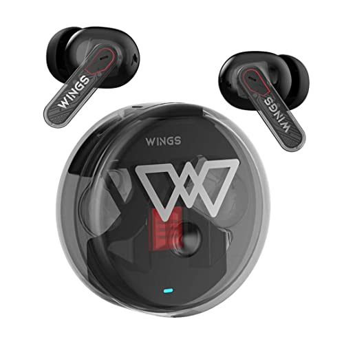Wings Phantom 340 Best Low Latency 40ms Earbuds, Sync App Support, Ergonomically Designed Case, 50 Hours Playtime, Quad ENC Mic, Touch Controls.
