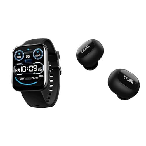 boAt Wave Call Plus with 1.83" HD Display, ENx Tech(Clear Calls)(Active Black) & Airdopes 121v2 in-Ear True Wireless Earbuds with Upto 14 Hours Playback, 8MM Drivers(Active Black, with Mic)