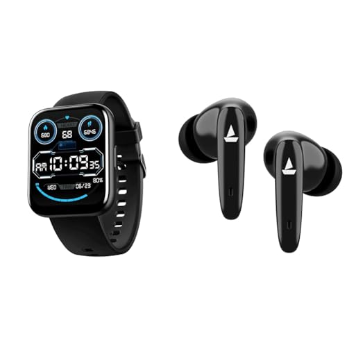 boAt Wave Call Plus with 1.83" HD Display, ENx Tech(Clear Calls)(Active Black) & Airdopes 181 in-Ear True Wireless Earbuds with ENx Tech, Beast Mode(Low Latency Upto 60ms)(Carbon Black)