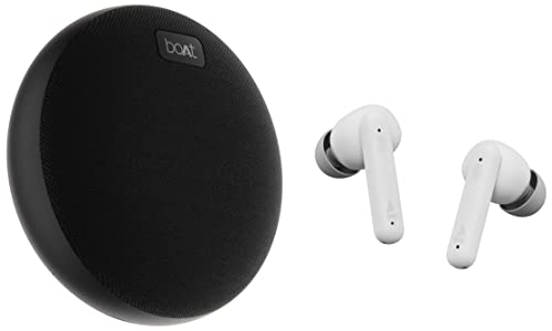 boAt Airdopes 141 True Wireless in Ear Earbuds with mic, 42H Playtime, Beast Mode & Stone 180 5W Bluetooth Speaker with Upto 10 Hours Playback, 1.75" Driver, IPX7 & TWS Feature(Black)