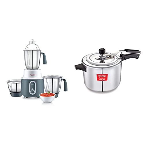 Prestige Delight Mixer Grinder 750 W (with 3 Stainless Steel Jars) + Prestige Nakshatra Plus Svachh 5 litre Aluminium Straight wall Inner Lid Pressure Cooker COMBO