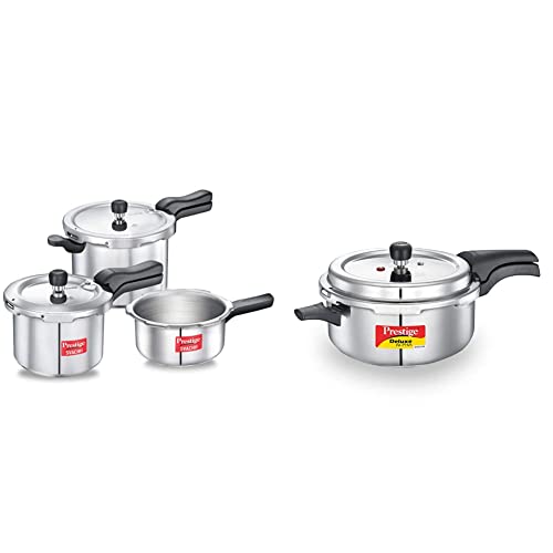 Prestige Svachh Aluminium 2+3+5 Litre Combo cooker with Induction Base + Prestige Svachh, 20255, 5 L, Deep Pressure Pan, with deep lid for Spillage Control