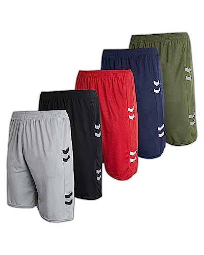 5 Pack: Big Boys Youth Clothing Knit Mesh Active Athletic Performance Basketball Soccer Lacrosse Tennis Exercise Summer Gym Golf Running Teen Shorts -Set 9- XS (4/5)