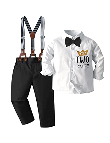 AGAPENG 1st Birthday Outfit Boy Mr Onederful Birthday Outfit First Gentleman Bowtie Romper Suspender Pants Crown Birthday Hat, Mr. Two Cute#black, 2T
