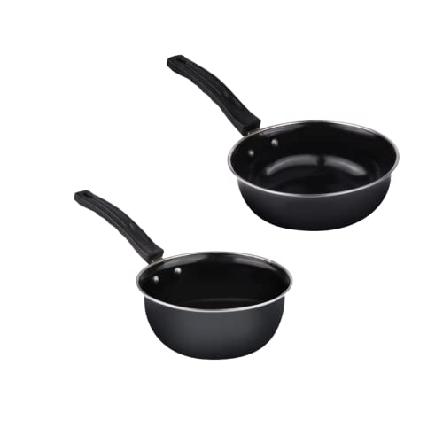 ATEVON Induction-Friendly Nonstick Aluminium Cookware Set - Tadka Pans and Saucepan Combo, Black