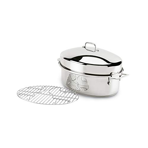 All-Clad E7879664 Stainless Steel Dishwasher Safe Oven Safe Covered Oval Roaster Cookware, 16-Inch, Silver