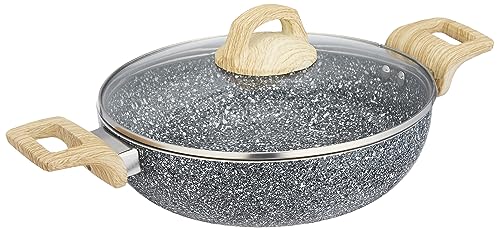 Amazon Basics Non-Stick Cookware Set, Granite Finish, Induction Base (1 Deep Kadai - 24 cm with Glass Lid; Granito Grey)