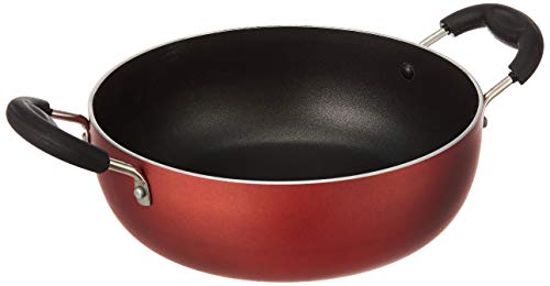 Amazon Brand SOLIMO - NON STICK KADHAI (22 CM, INDUCTION AND GAS STOVE COMPATIBLE, 3 COAT, 3 MM THICKNESS) 2 - WAY NON-STICK COATING