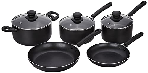 Amazon Brand - Solimo Aluminium Non-Stick Cookware Set, 5 Piece, Black