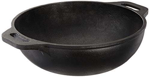 Amazon Brand - Solimo Pre-Seasoned Cast Iron Kadhai, 10 Inches (25 cm), Black, 100% Toxin-free, Naturally Non-stick, Long Lasting, Gas & Induction Stove-friendly