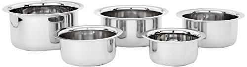 Amazon Brand - Solimo Stainless Steel Tope Set (5 pieces, 420 ml , 550 ml, 840 ml, 1150 ml and 1550 ml, Induction and Gas compatible)