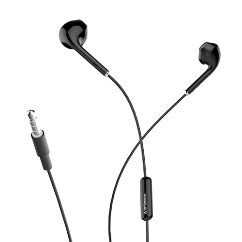 Ambrane Wired in Earphones with in-line Mic for Clear Calling, 14mm Dynamic Drivers for BoostedBass™, 3.5mm Jack, Multi-Functional Controller (Stringz 38 Lite, Black)