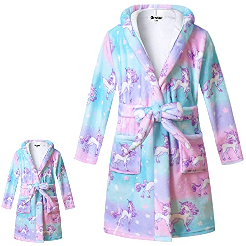 American Girl Robes Matching Girls&Doll Unicorn Bathrobes Kids Plush Fleece Pajamas,Size 10 11