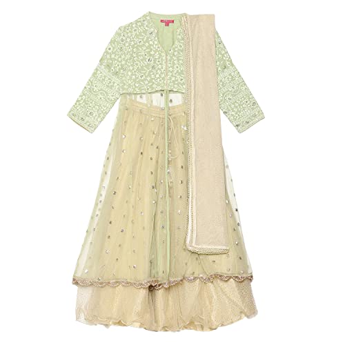 BIBA Girls Girl's Mint Green Viscose Lehenga Set