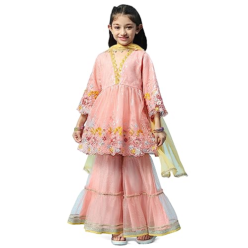 BIBA Girl's Polyester Salwar Suit Set (KW5537AW23FUS_Pink