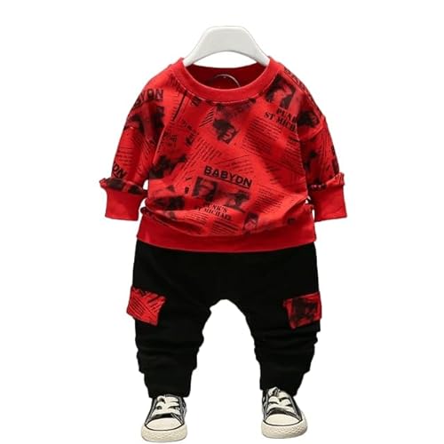 Baby Winter Autumn Clothes Sets Toddler Letter Outfits Children Boy and Girl T-suit and Track Pant Kids (2-3 Years, Red)