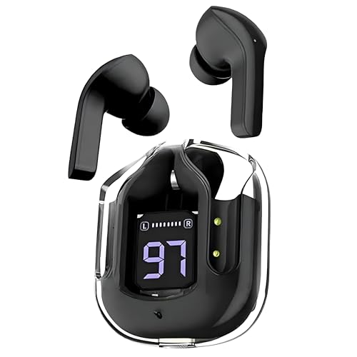 BeatBuzz Ultrapods TWS Earbud, Bluetooth Earbuds with Display, Transparent Design, 30 Hrs Playtime with Fast Charging, Bluetooth 5.3 + ENC, 13mm HD BASS Drivers, IPX7 Sweat-Proof, Built-in Mic