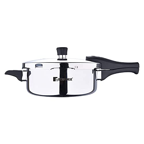 Bergner Argent Elements Triply 3.5 L Pressure Pan with Unique 3 Safety System and Pressure Indicator, Steam Safety lock Handle>Gasket Pressure Release>Safety Valve, Ideal for Pressure Cook/Fry/Saute/Simmer, 5 Year Warranty