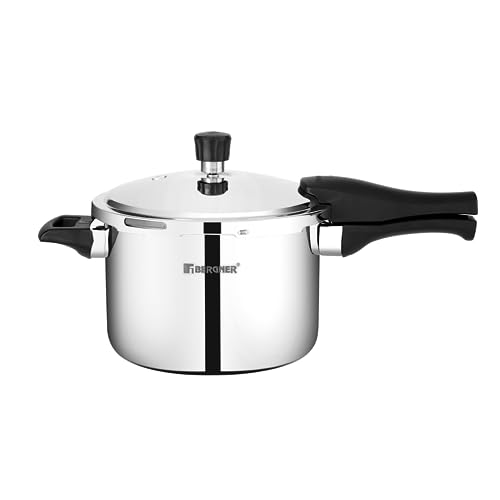 Bergner Trimax Stainless Steel Outer-Lid Pressure Cooker, Capacity 5.0 Litres, Durable Triply Construction, Easy and Secure Locking, Silicone Gasket for Enhanced Seal, Induction and Gas Ready, Silver