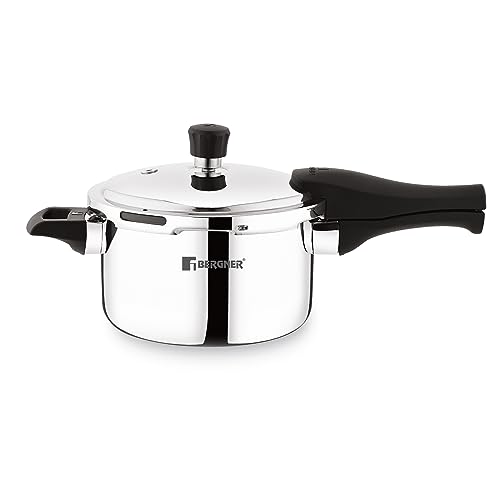 Bergner Trimax Stainless Steel Outer-Lid Pressure Cooker, Capacity 6.5 Litres, Durable Triply Construction, Easy and Secure Locking, Silicone Gasket for Enhanced Seal, Induction and Gas Ready, Silver