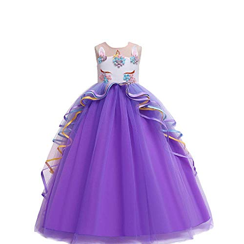 Best Gift Kids Dresses For Girls Unicorn Party Princess Dress Child Carnival Costume Flower Girls Wedding Dress Teenage fantasia infantile 4-14 years, Purple, 13-14 Years