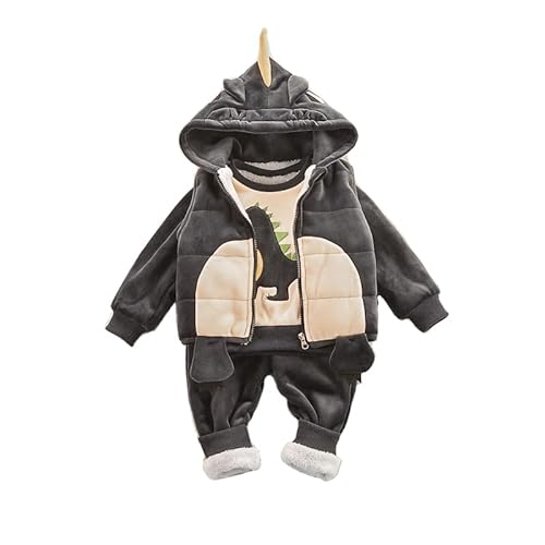 Bold N Elegant 3D Style Fur Fleece Velvet Elephant Cartoon Kid's Thick Winter Warm T-shirt Pant with Hood Jacket 3 Pc Clothing Set (Grey, 6-12 months)