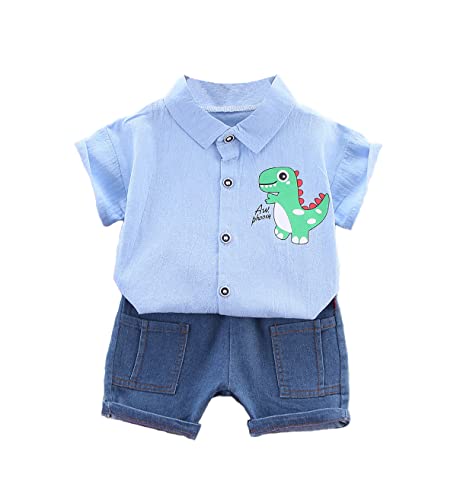 Bold N Elegant Cartoon Dinosaur Print Shirt and Shorts 2 Pc Set Little Baby Boy Clothing Party Clothes for Kids Children (1-2 years, Blue)