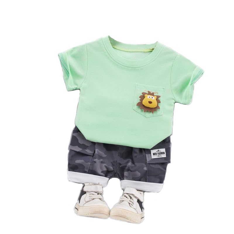 Bold N Elegant Furious Lion 3D Soft Plush Patch Attach Half Sleeve Tshirt with Camouflage Shorts Knicker Summer Clothes Dress for Infant Toddler Kids