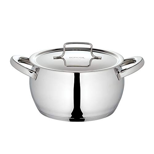 Borosil Stainless Steel Handi Casserole With Lid, Induction friendly, Impact Bonded Tri-ply Bottom, 2.1L
